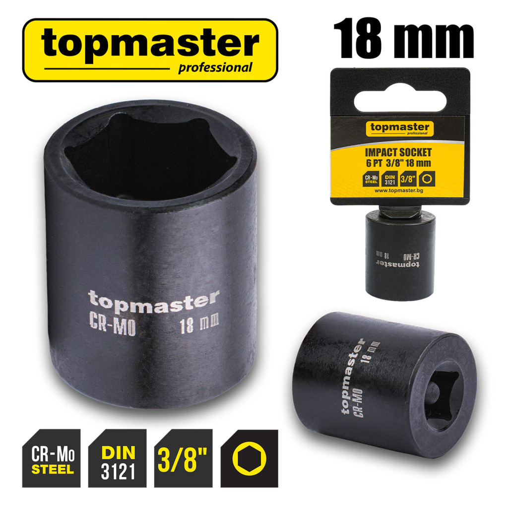 Вложка ударна 6 стенна 3/8"х18mm TMP – Top Master Pro – снимка 1