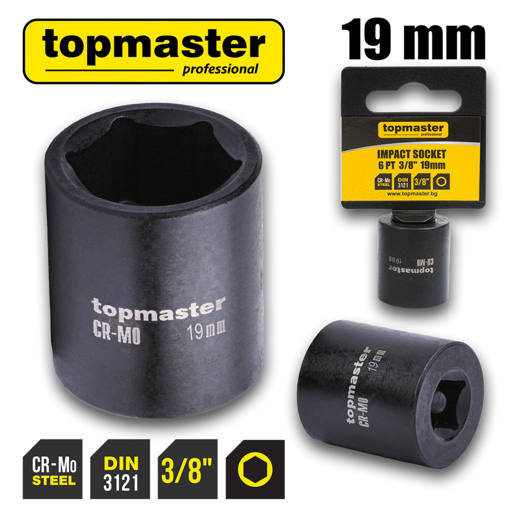 Вложка ударна 6 стенна 3/8"х19mm TMP – Top Master Pro – снимка 1