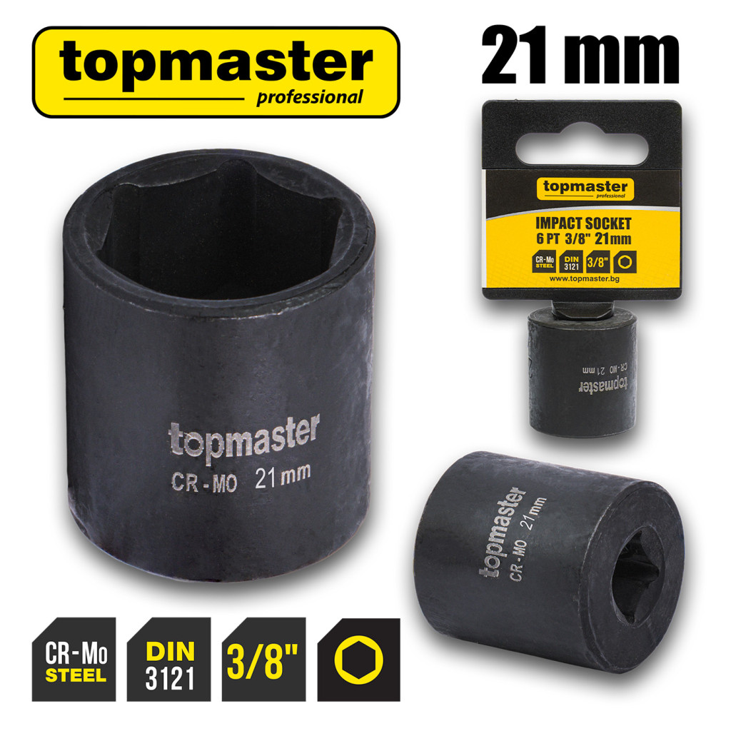Вложка ударна 6 стенна 3/8"х21mm TMP – Top Master Pro – снимка 1