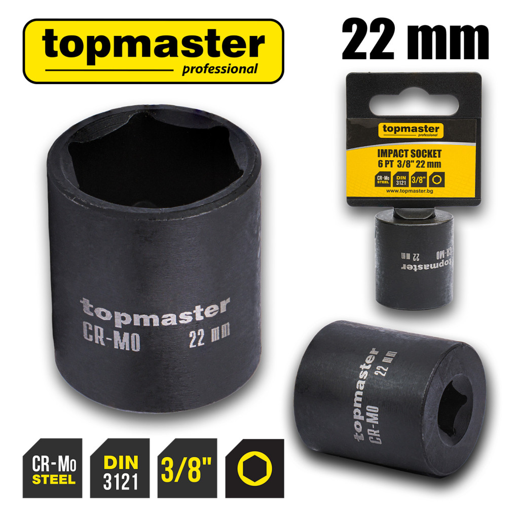 Вложка ударна 6 стенна 3/8"х22mm TMP – Top Master Pro – снимка 1