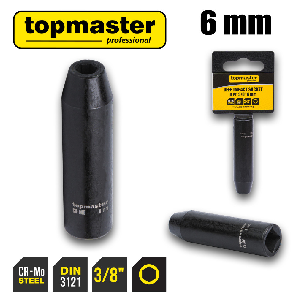 Вложка ударна удължена 6 стенна 3/8" х 6mm TMP – Top Master Pro – снимка 1