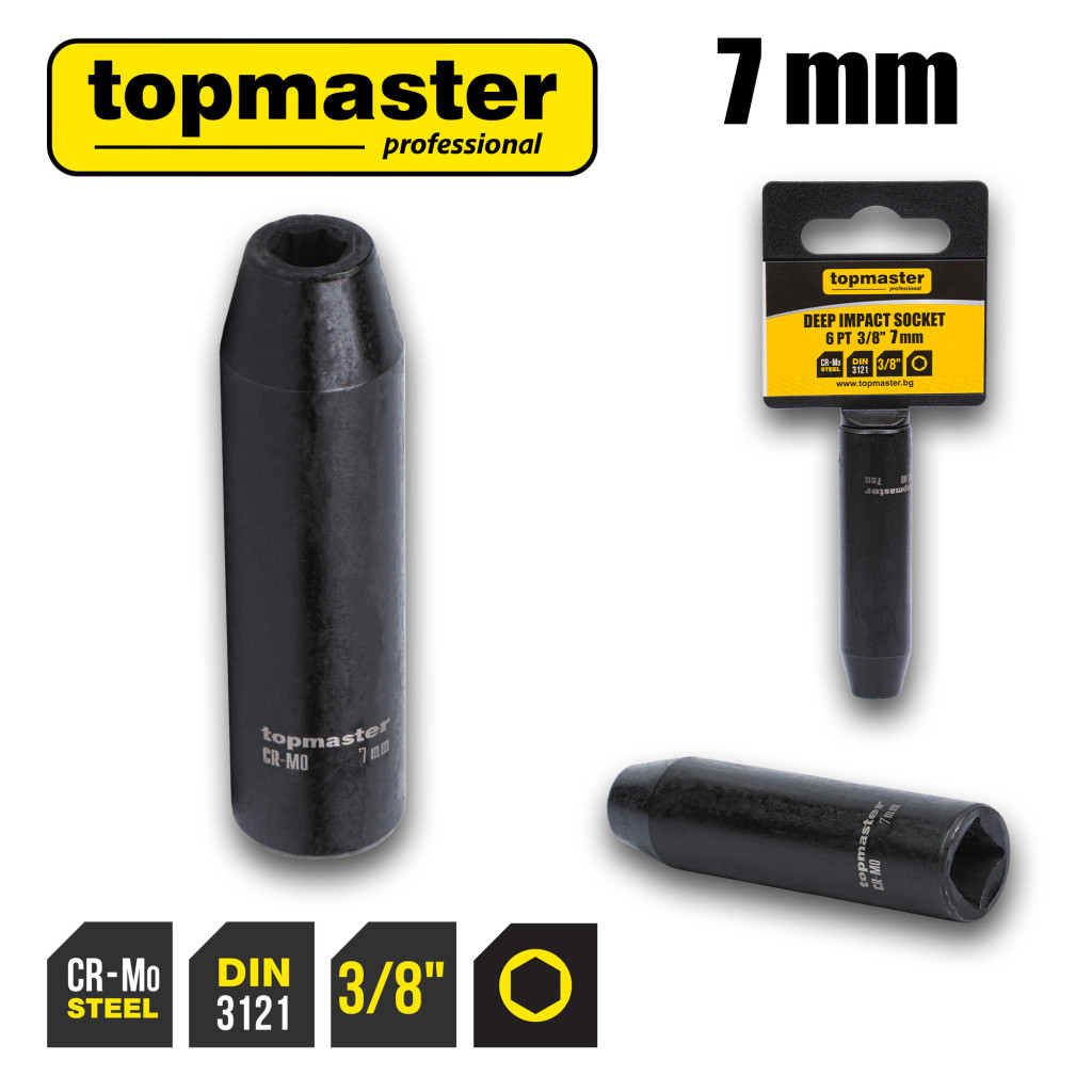 Вложка ударна удължена 6 стенна 3/8" х 7mm TMP – Top Master Pro – снимка 1