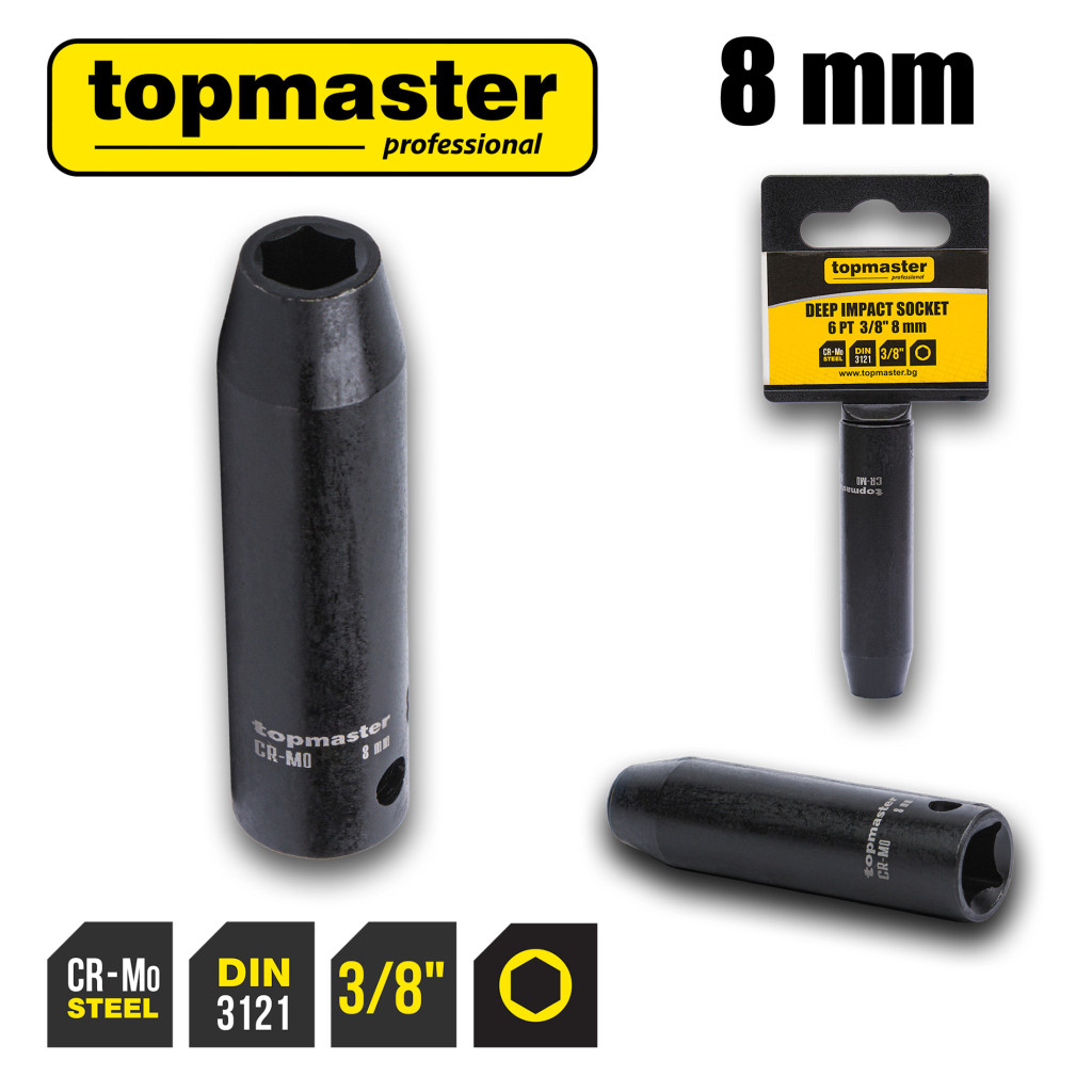 Вложка ударна удължена 6 стенна 3/8" х 8mm TMP – Top Master Pro – снимка 1
