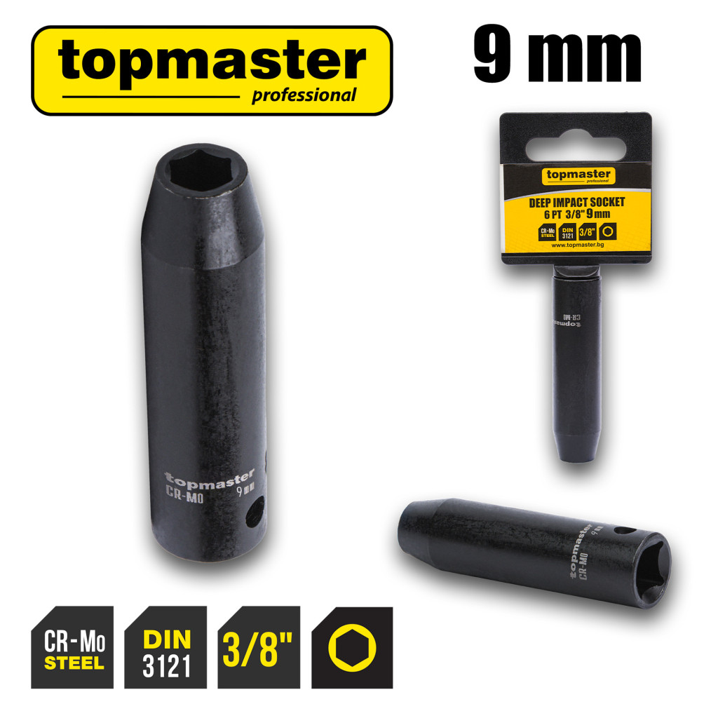 Вложка ударна удължена 6 стенна 3/8" х 9mm TMP – Top Master Pro – снимка 1