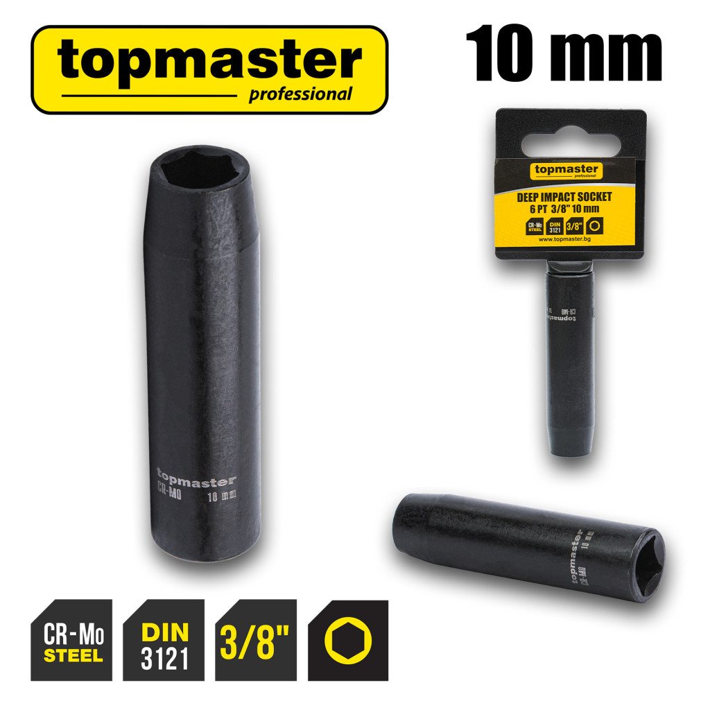 Вложка ударна удължена 6 стенна 3/8" х 10mm TMP – Top Master Pro – снимка 1