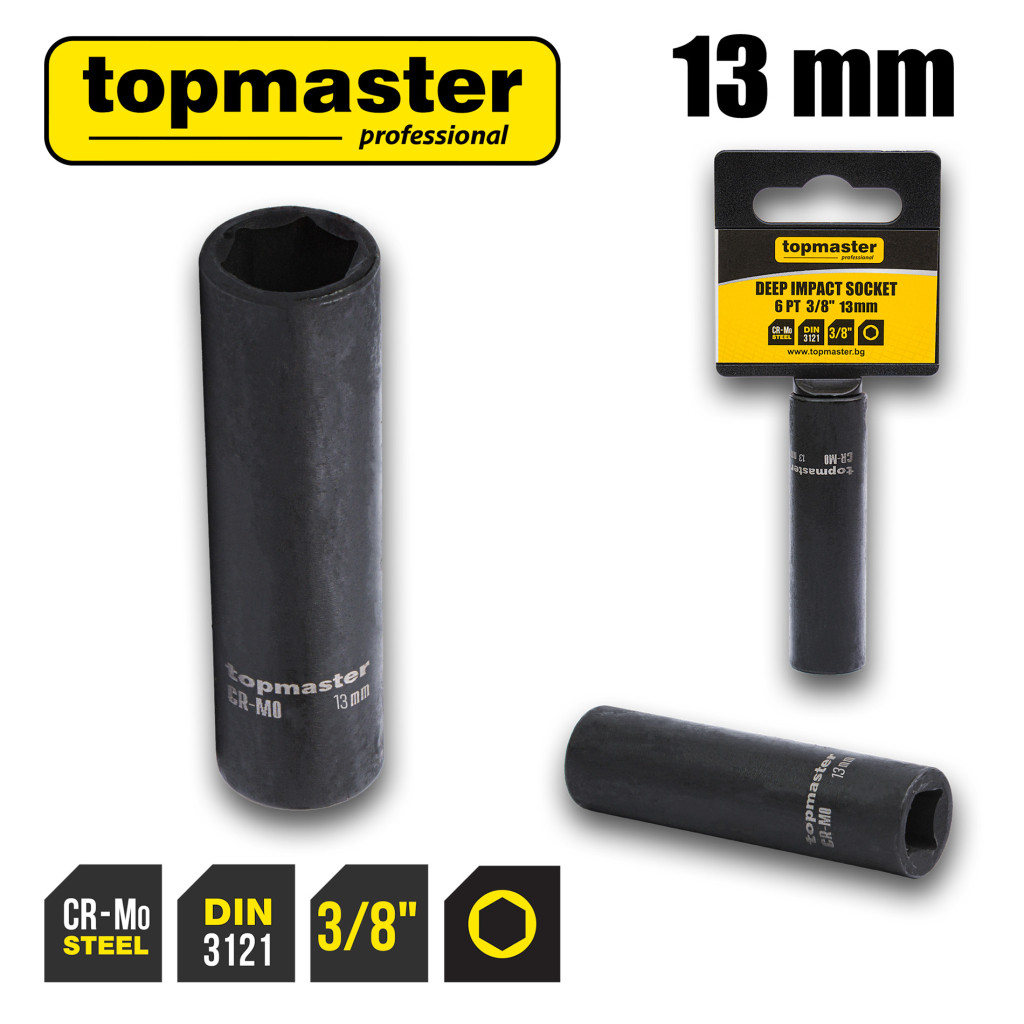 Вложка ударна удължена 6 стенна 3/8" х 13mm TMP – Top Master Pro – снимка 1