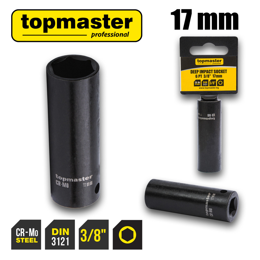 Вложка ударна удължена 6 стенна 3/8" х 17mm TMP – Top Master Pro – снимка 1