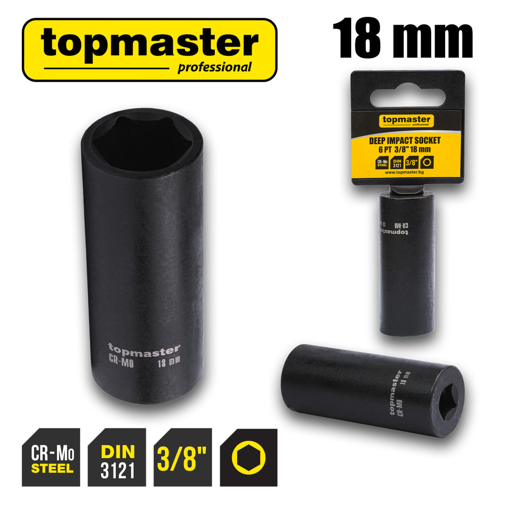 Вложка ударна удължена 6 стенна 3/8" х 18mm TMP – Top Master Pro – снимка 1