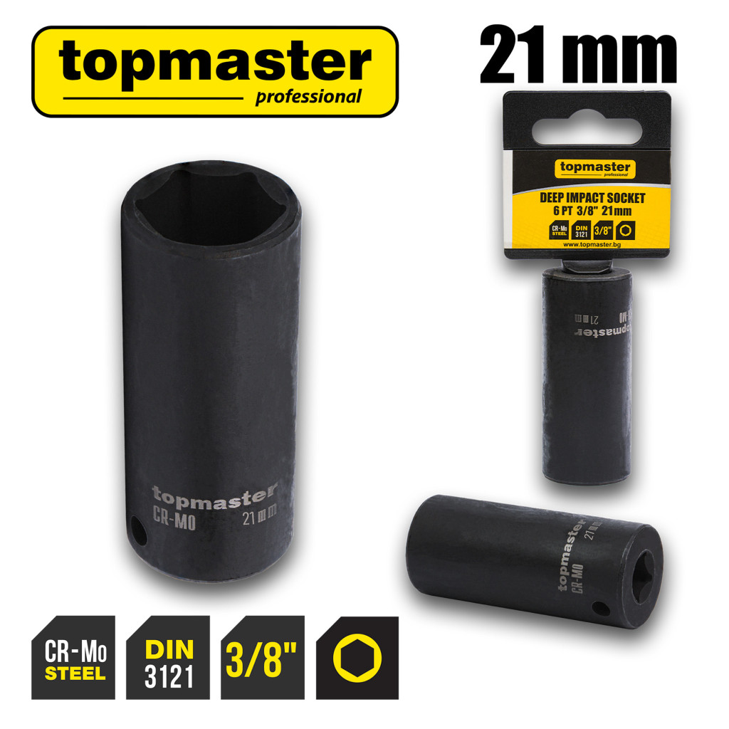 Вложка ударна удължена 6 стенна 3/8" х 21mm TMP – Top Master Pro – снимка 1