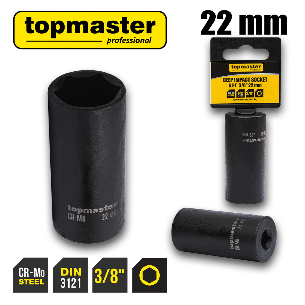 Вложка ударна удължена 6 стенна 3/8" х 22mm TMP – Top Master Pro – снимка 1