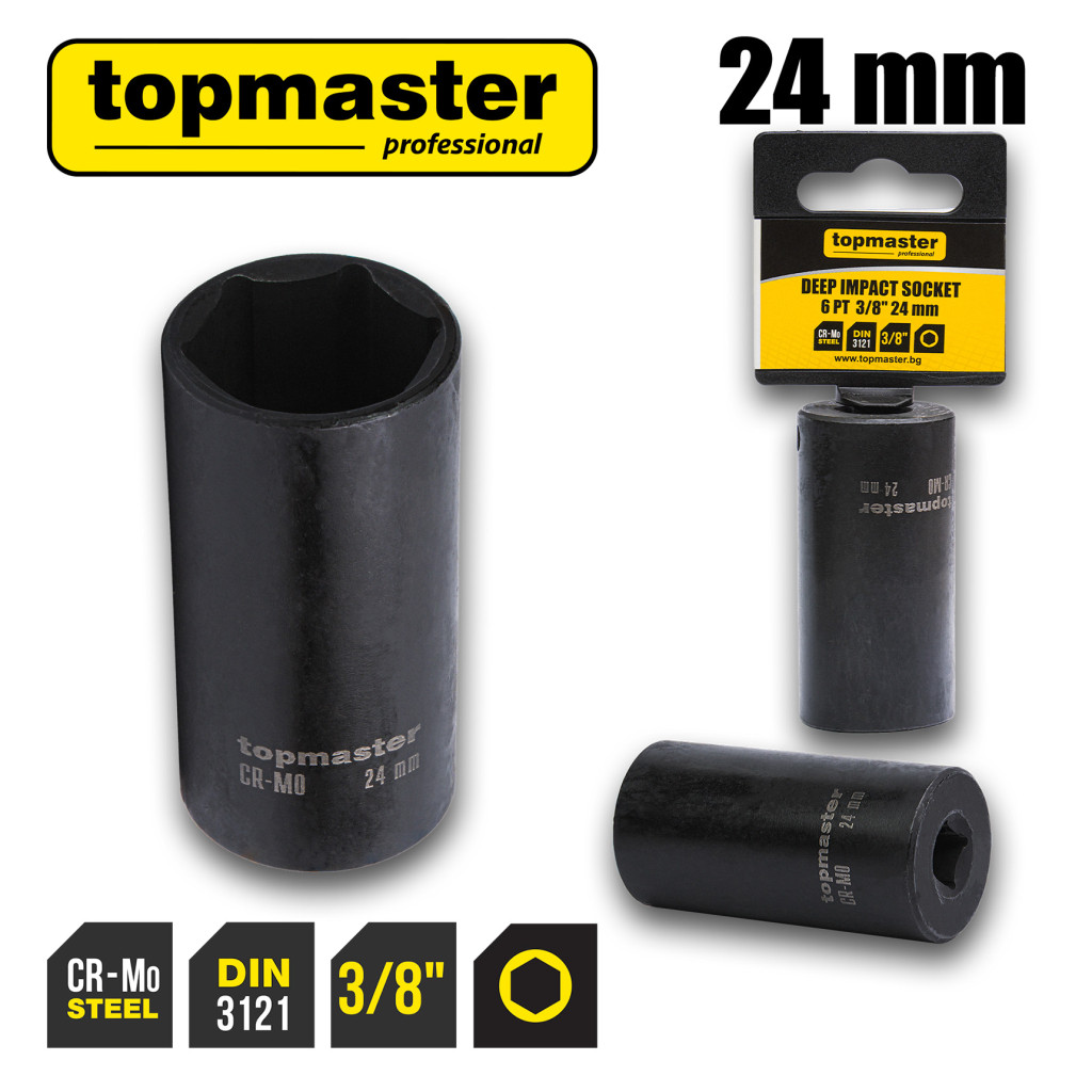 Вложка ударна удължена 6 стенна 3/8" х 24mm TMP – Top Master Pro – снимка 1