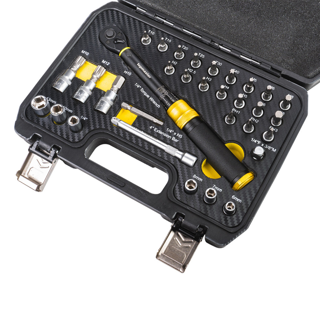 К-кт динамометричен ключ с вложки и удължител 1/4 5-25Nm Topmaster Professional – Top Master Pro – снимка 1