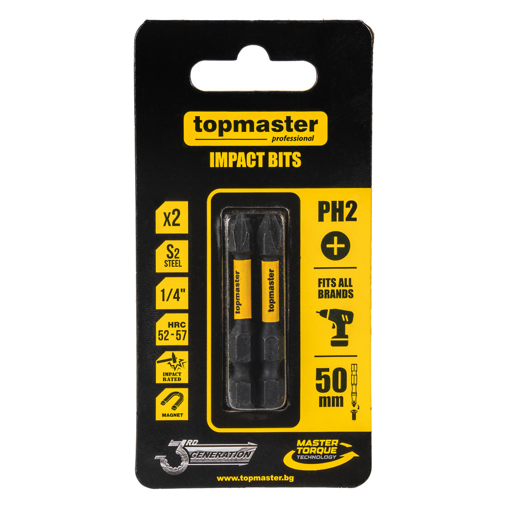 Накрайници ударни 50мм PH2, 2 бр. Topmaster Professional – Top Master Pro – снимка 1