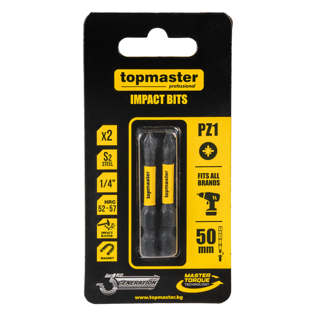 Накрайници ударни 50мм PZ1, 2 бр. Topmaster Professional – Top Master Pro – снимка 1