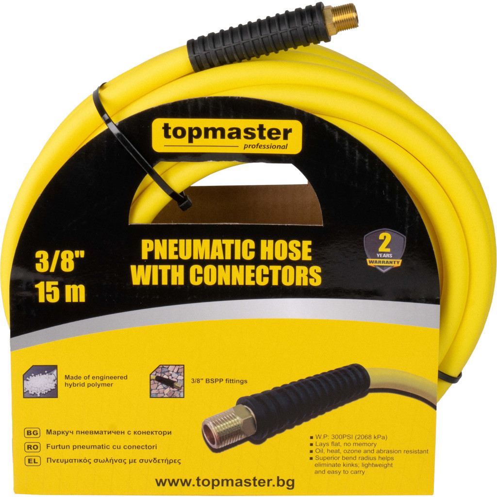 Маркуч пневматичен с конектори 15м, 3/8" Topmaster Professional – Top Master Pro – снимка 1