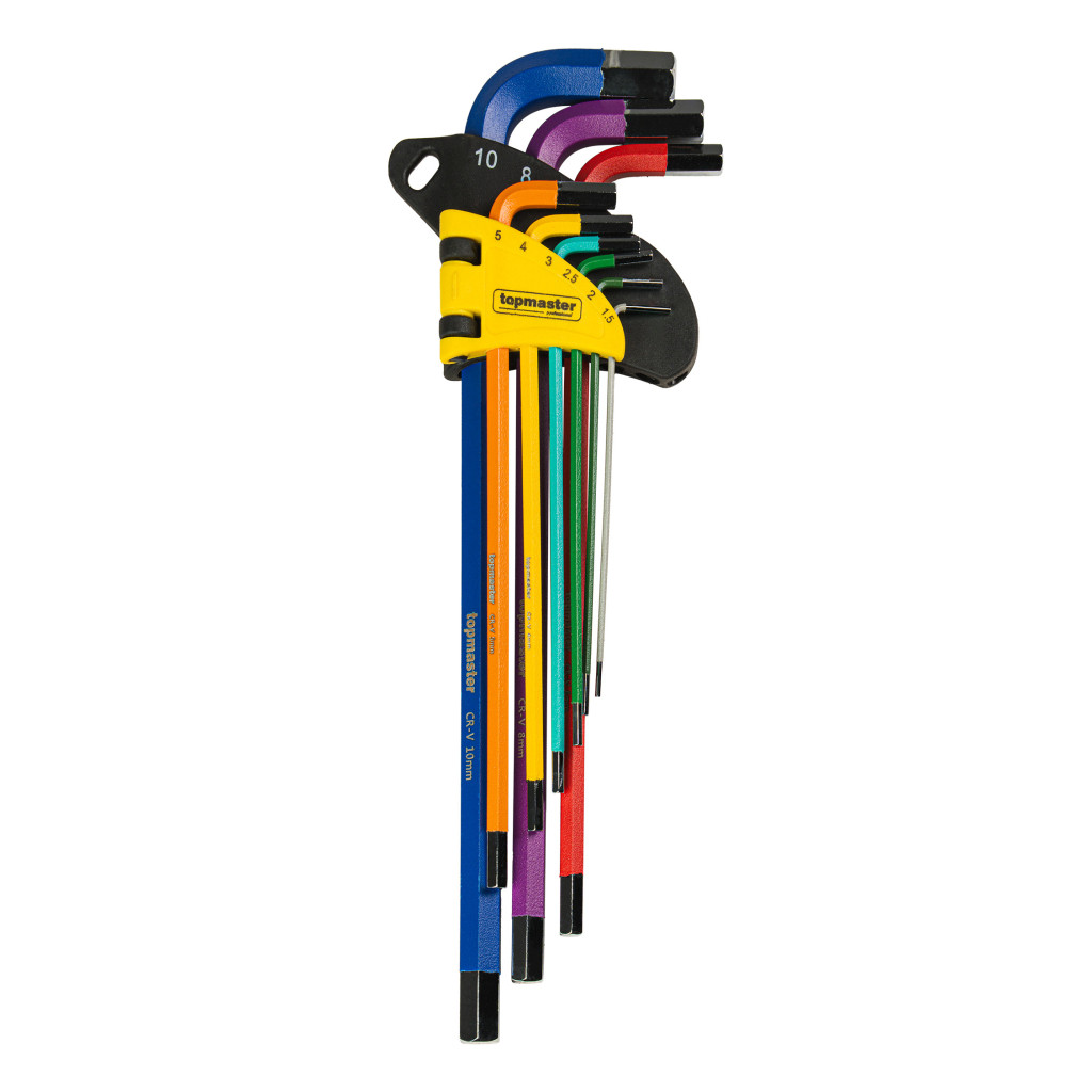 Шестограми цветни 1.5-10mm к-т 9бр дълги CR-V Topmaster Professional