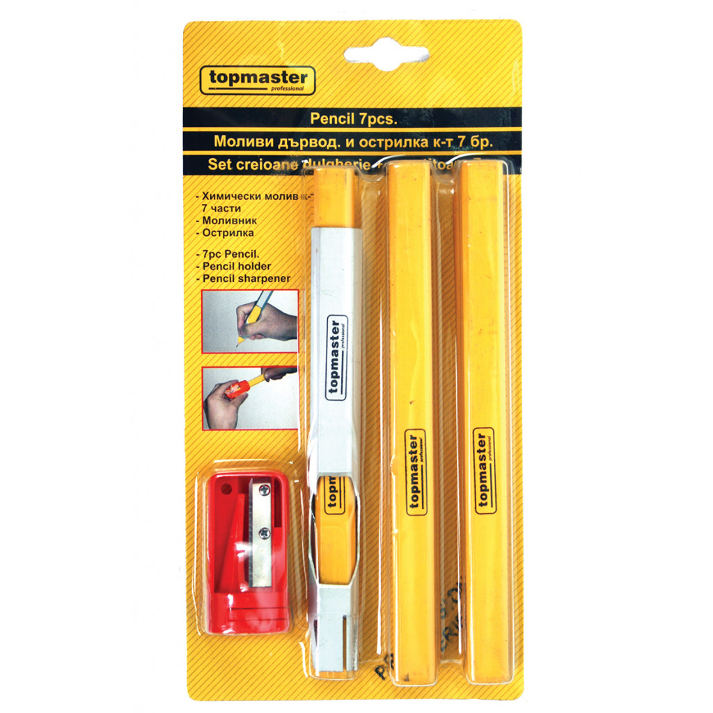 Моливи дърводелски и острилка к-т 7бр Topmaster Professional – Top Master Pro – снимка 1
