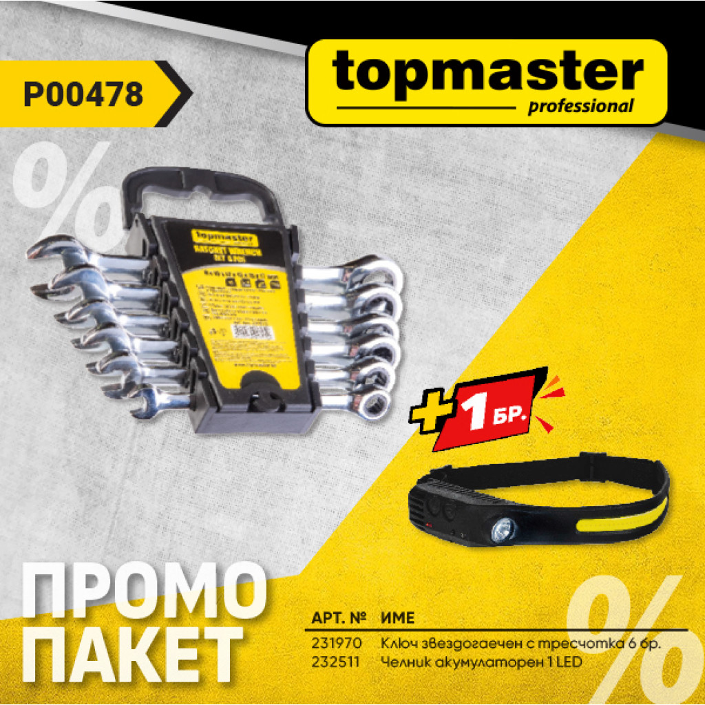 Пакет TMP- Ключ звeздогаечен с тресч. к-т + подарък, Челник