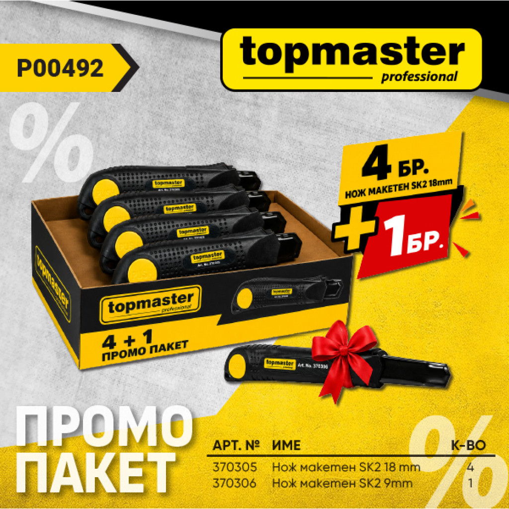Пакет TMP- Нож макетен 18mm 4бр.+ подарък, Нож макетен 9mm
