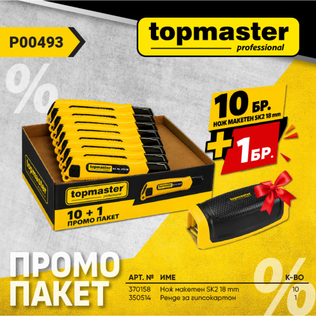 Пакет TMP- Нож макетен 18mm 10бр. + подарък, Ренде за гипсок – Top Master Pro – снимка 1