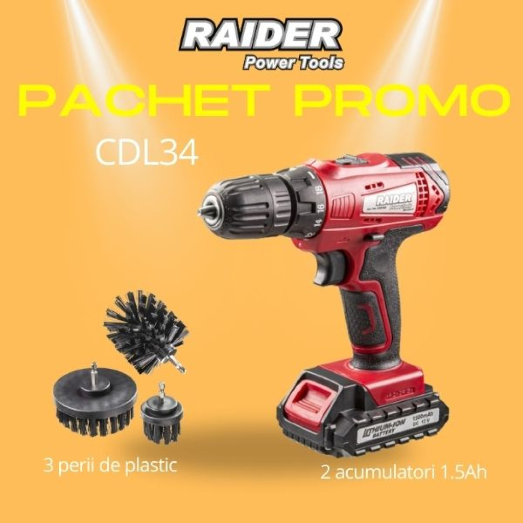 Pachet promo - 2 buc.RD-CDL34 & Set 3 perii HEX 1/4" – Raider Pro – снимка 1