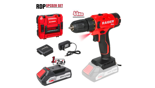 R20 Cordless Drill 2 speed 10mm 44Nm 2Ah Case RDP-SPCD20 Set image