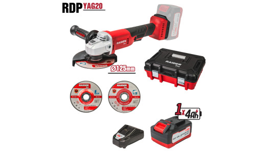 R20 Ъглошлайф &Oslash;125mm 4Ah 2 диска Куфар RAIDER PRO RDP-YAG20 image