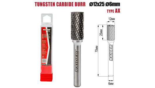 Tungsten Carbide Burr type AX &Oslash;12x25 &oslash;6mm RDP image