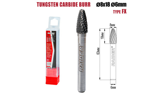 Tungsten Carbide Burr type FX &Oslash;08x18 &oslash;6mm RDP image