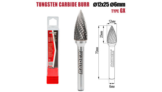 Freza debavurare Tungsten Carbon tip GX &Oslash;12x25 &oslash;6mm RDP image
