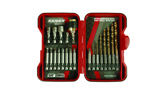 Накрайници и свредла 1/4" 20 бр. К-т RAIDER image