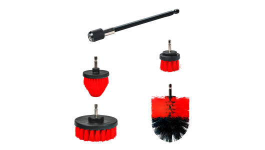 Plastic Brushes &Oslash;50 &Oslash;64 &Oslash;90 &Oslash;100mm 150mm HEX 1/4" 5pcs. Set image